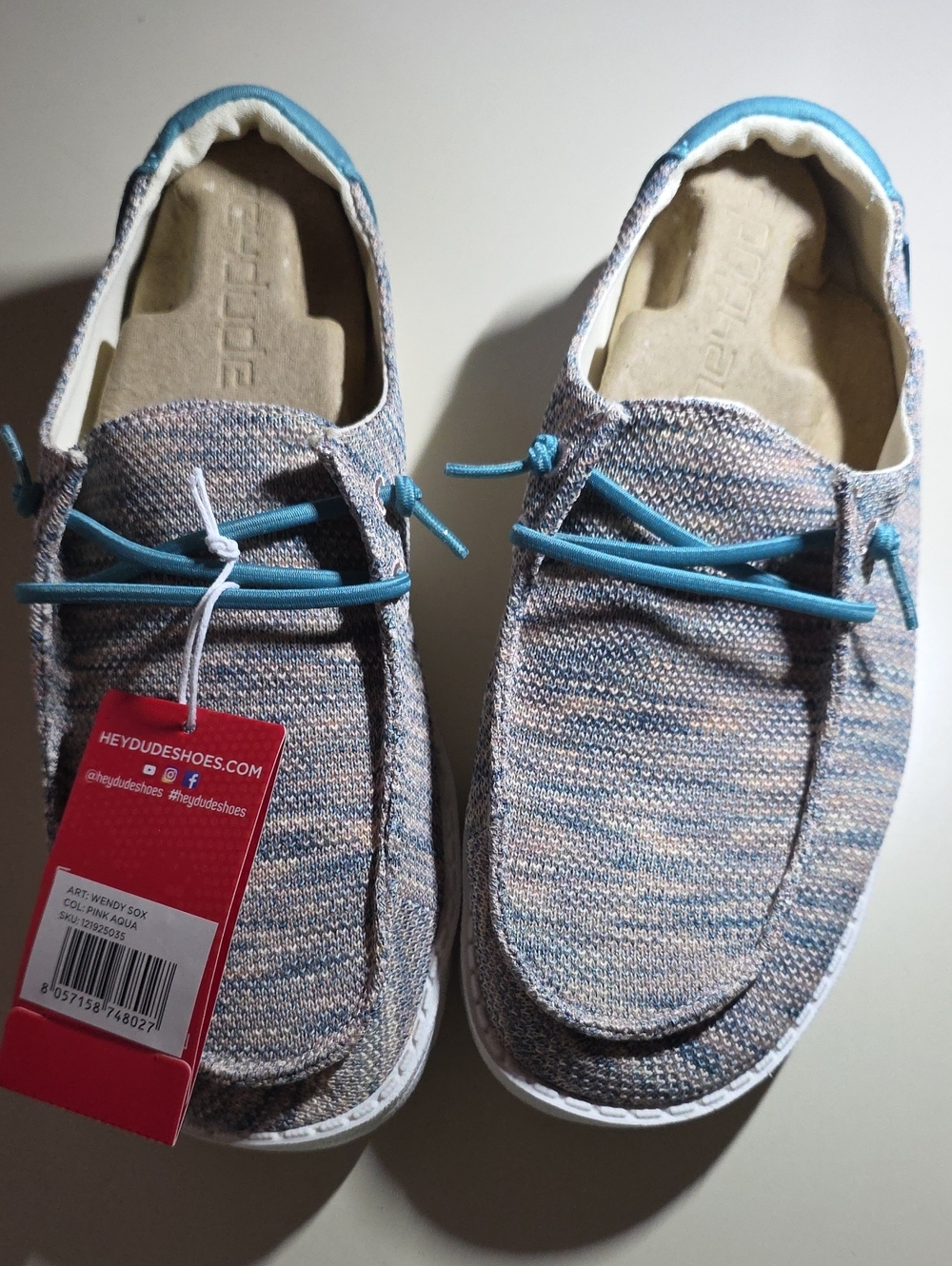 Hey Dude Wendy Sox Pink Aqua Women’s Size 7 NWT